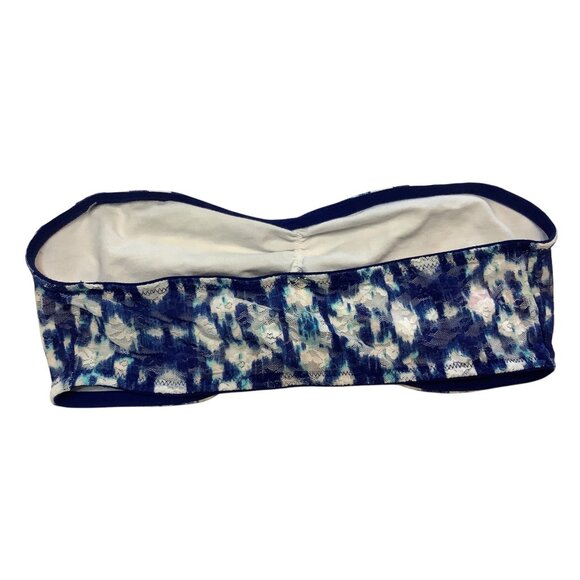 Victoria's Secret Pink Lace Bandeau Bra Medium Blue Abstract Print Strapless - Picture 2 of 6